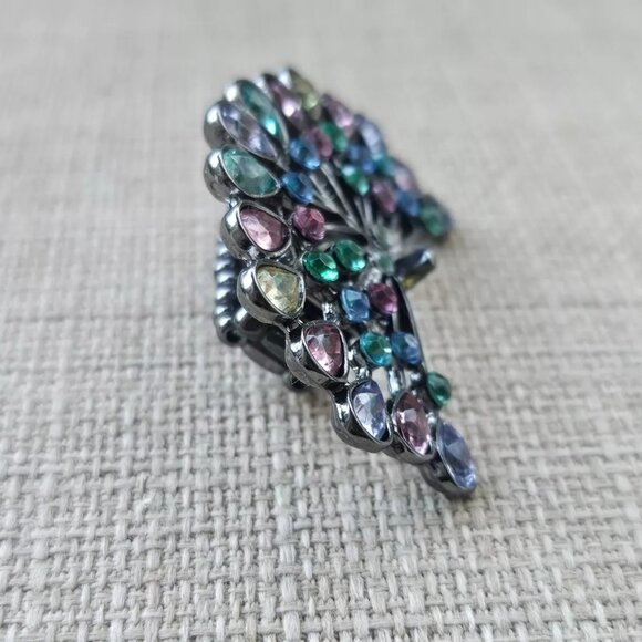 Peacock Ring Multi Color Crystals Fashion Women Jewelry Ring Size Adjustable - Picture 7 of 12